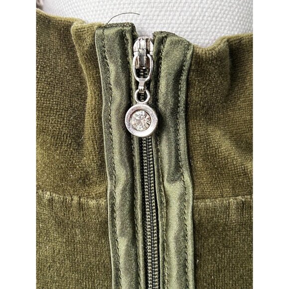 Erika Velour Zip-Up Jacket Women's Sz M Olive Green Soft Lounge Top with Pockets - Picture 4 of 8